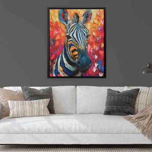 a painting of a zebra in a living room