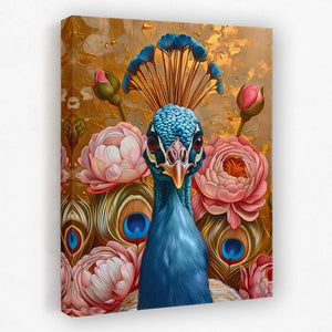 a painting of a peacock surrounded by flowers