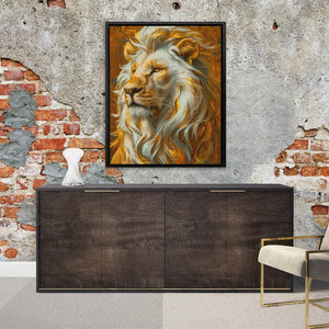 a painting of a lion on a brick wall