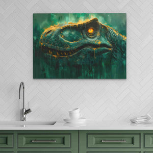 a painting of a dinosaur in a kitchen