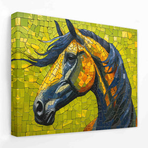 a painting of a horse on a yellow background