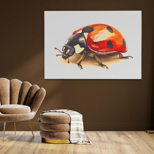 a painting of a ladybug on a brown wall