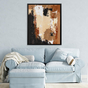 a living room with a blue couch and a painting on the wall