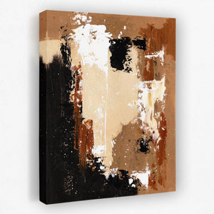 a brown and black painting on a white wall