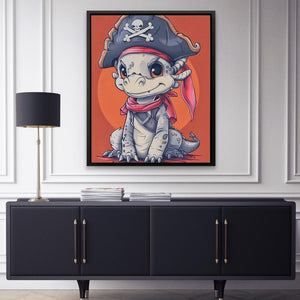 a painting of a baby dragon wearing a pirate hat