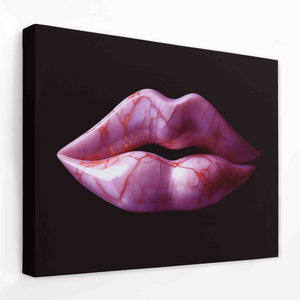 a painting of a pink lip on a black background