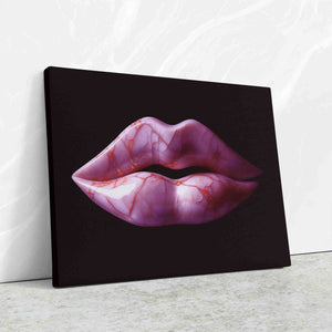 a painting of a pink lip on a black background