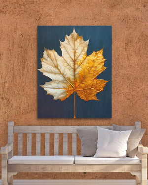 a painting of a maple leaf on a wall