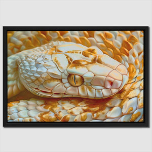 a painting of a white snake curled up