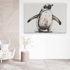 a painting of a penguin in a living room