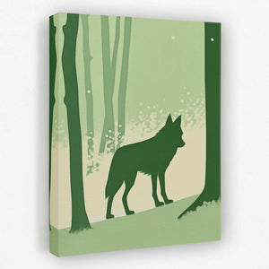 a painting of a wolf in a forest