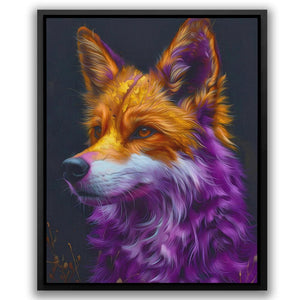 a painting of a purple and orange fox