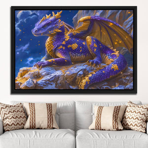 a painting of a dragon sitting on a rock