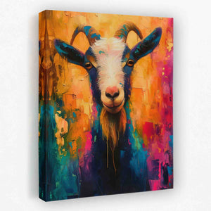 a painting of a goat on a white wall