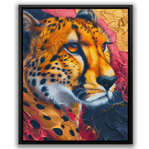 a painting of a cheetah in a black frame