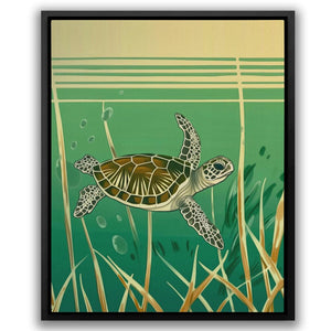 a painting of a turtle swimming in the water