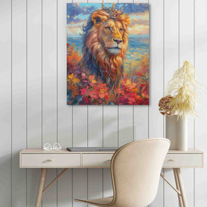 a painting of a lion on a wall