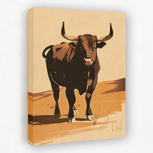 a painting of a bull standing in the desert