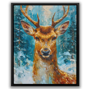 a painting of a deer in the snow