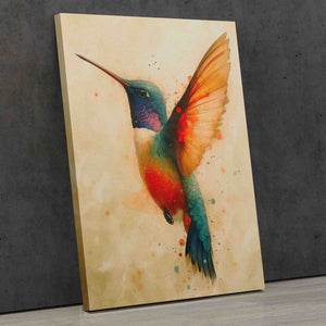 a painting of a colorful hummingbird on a canvas