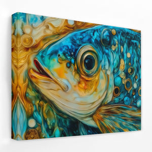 a painting of a fish on a white wall