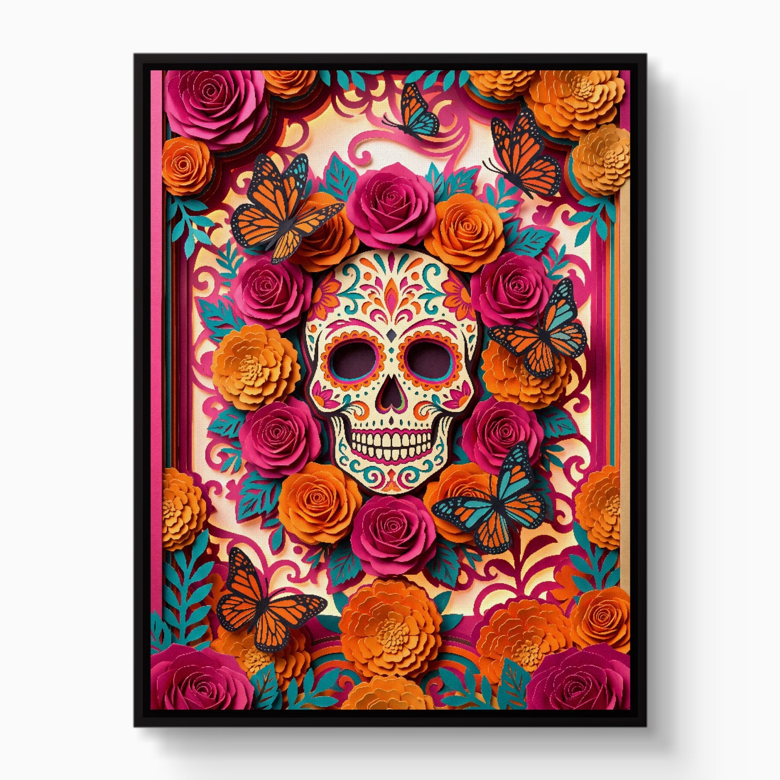 Calavera Marigold Monarchs — calavera marigold monarchs white studio framed black