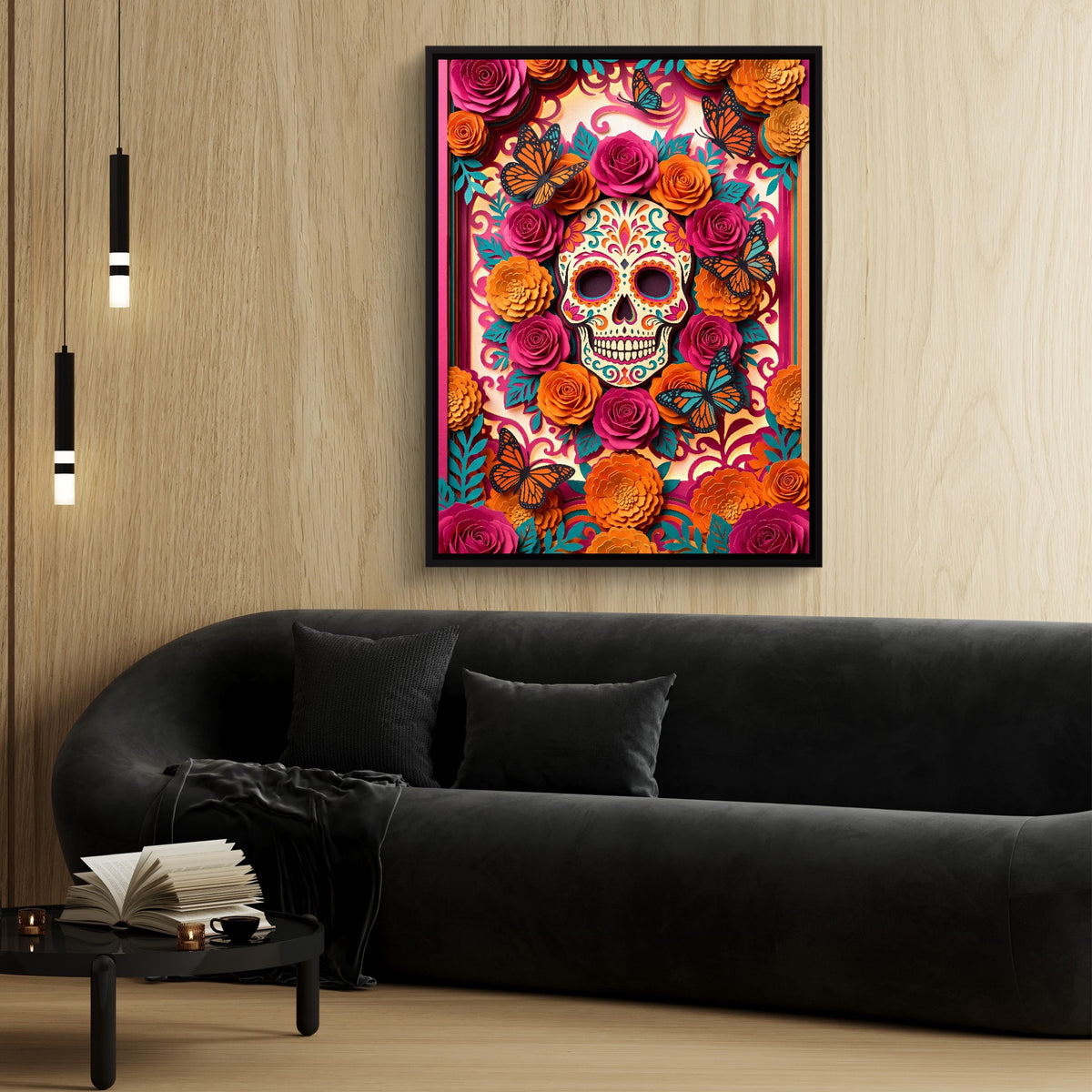Calavera Marigold Monarchs — calavera marigold monarchs sq 70s vibes 1port framed black
