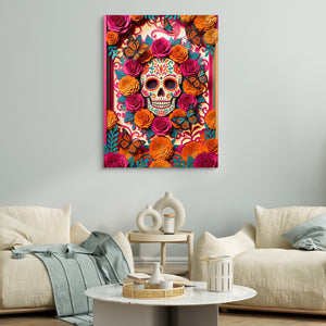 Calavera Marigold Monarchs — calavera marigold monarchs sq white couches 1port flush print