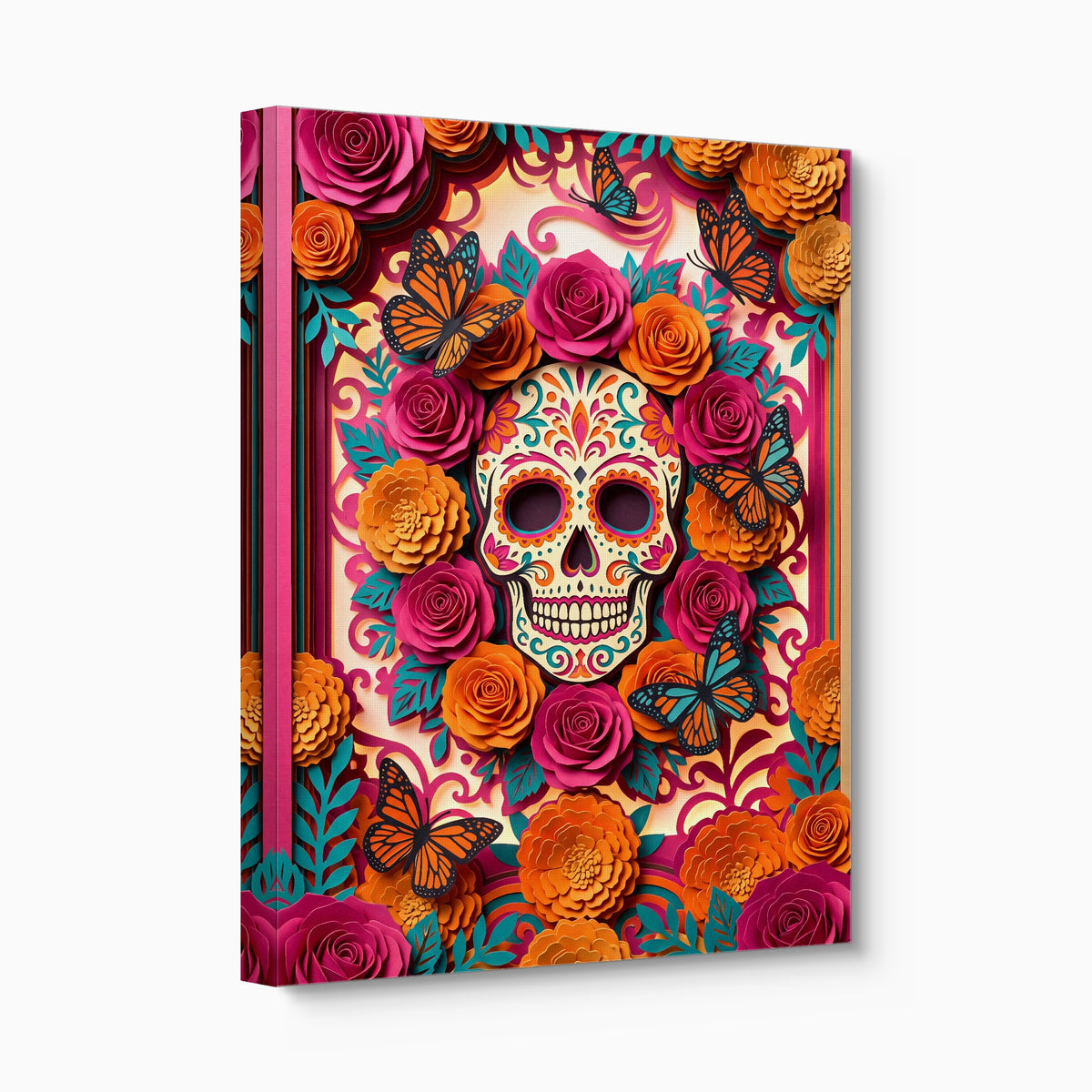 Calavera Marigold Monarchs — calavera marigold monarchs angled flush print