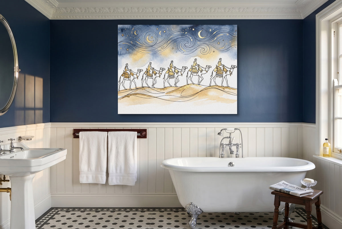 Camel Caravan Gold Line — camel caravan gold line small bathroom interior 2 1land flush print