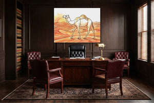 Camel Desert Sunset — camel desert sunset wooden office with desk 1land flush print