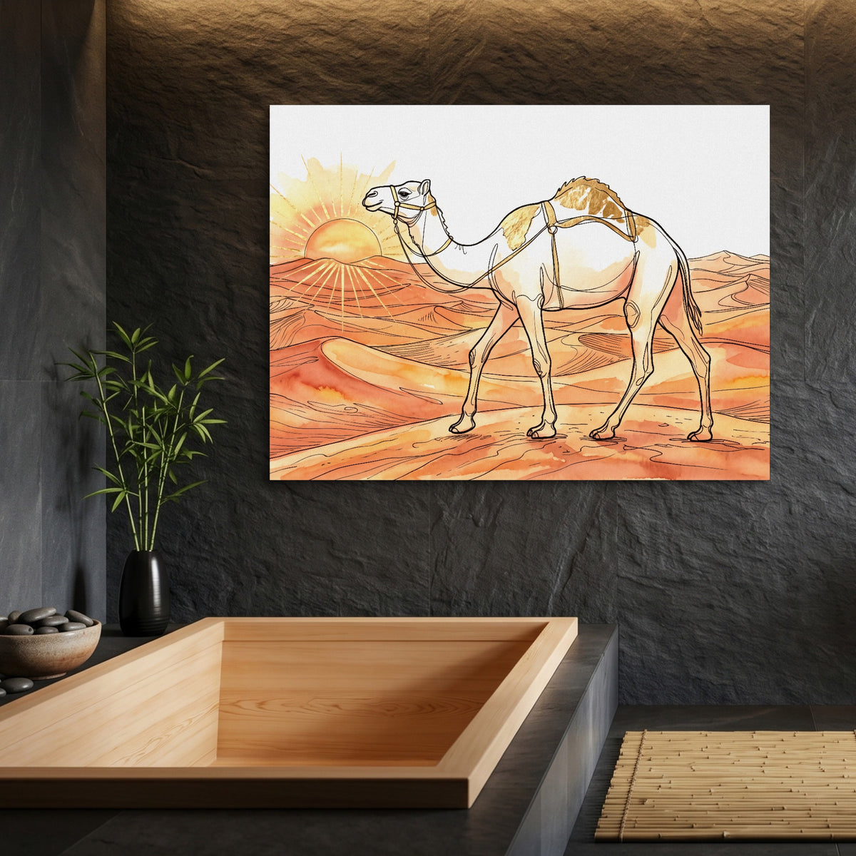Camel Desert Sunset — camel desert sunset sq bamboo bathroom 1land flush print