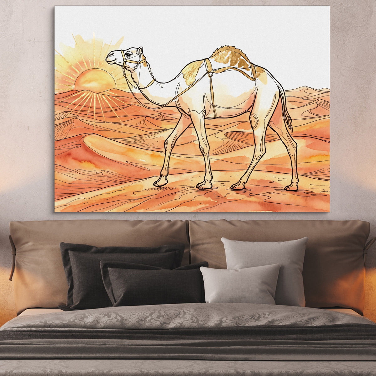 Camel Desert Sunset — camel desert sunset sq beige bedroom walls 1land flush print