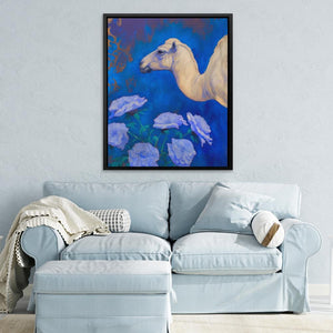 Camel With Blue Flowers - Luxury Wall Art