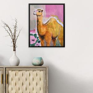 Camel With Pink Flowers - Luxury Wall Art