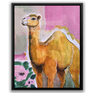 Camel With Pink Flowers - Luxury Wall Art