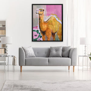 Camel With Pink Flowers - Luxury Wall Art