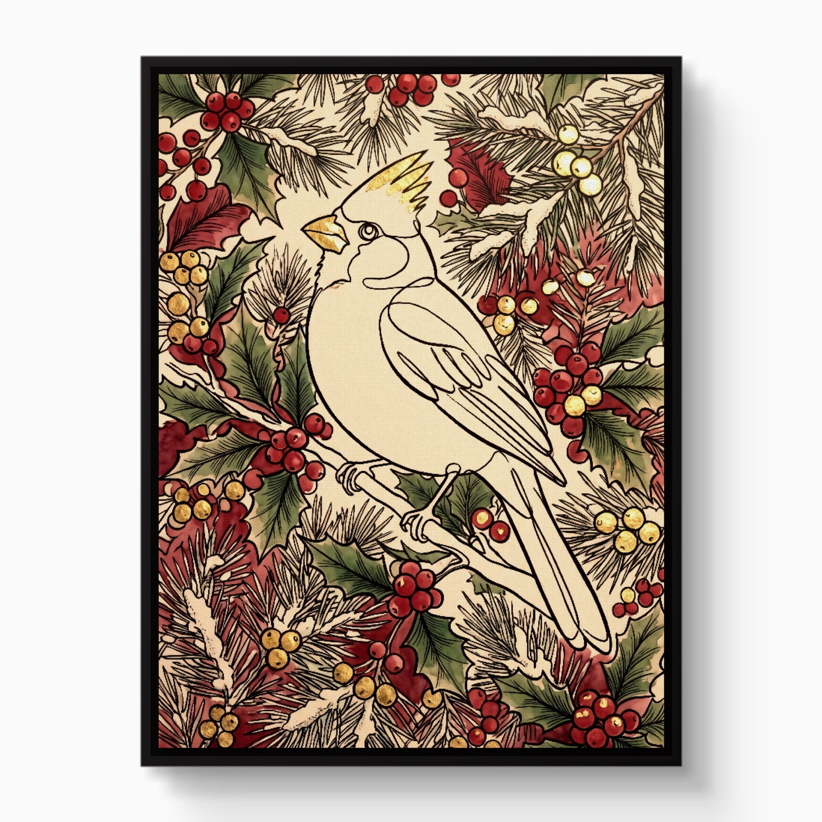 Cardinal Winter Berries — cardinal winter berries white studio framed black