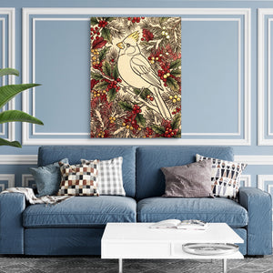 Cardinal Winter Berries — cardinal winter berries sq blue room and walls 1port flush print
