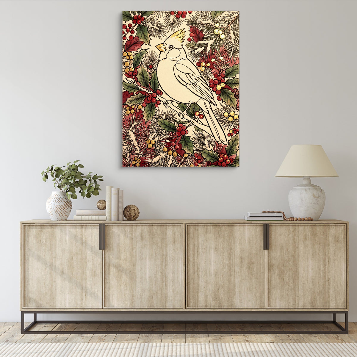 Cardinal Winter Berries — cardinal winter berries sq living room desk 1port flush print
