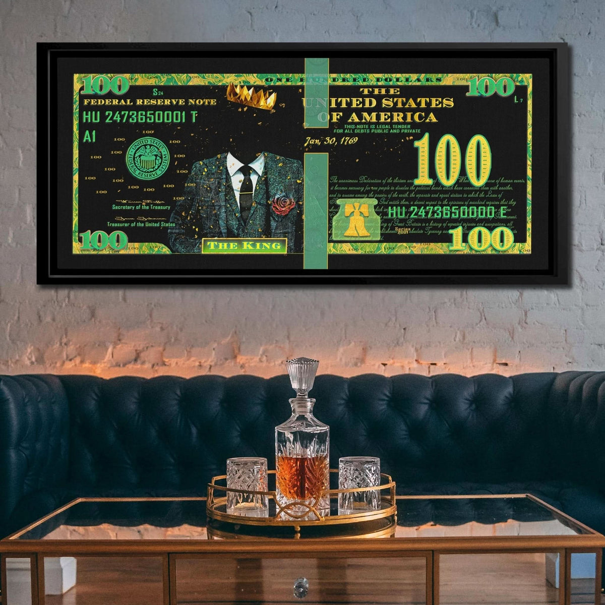 Cash King $100 Bill - Finance Wall Art in Black Frame