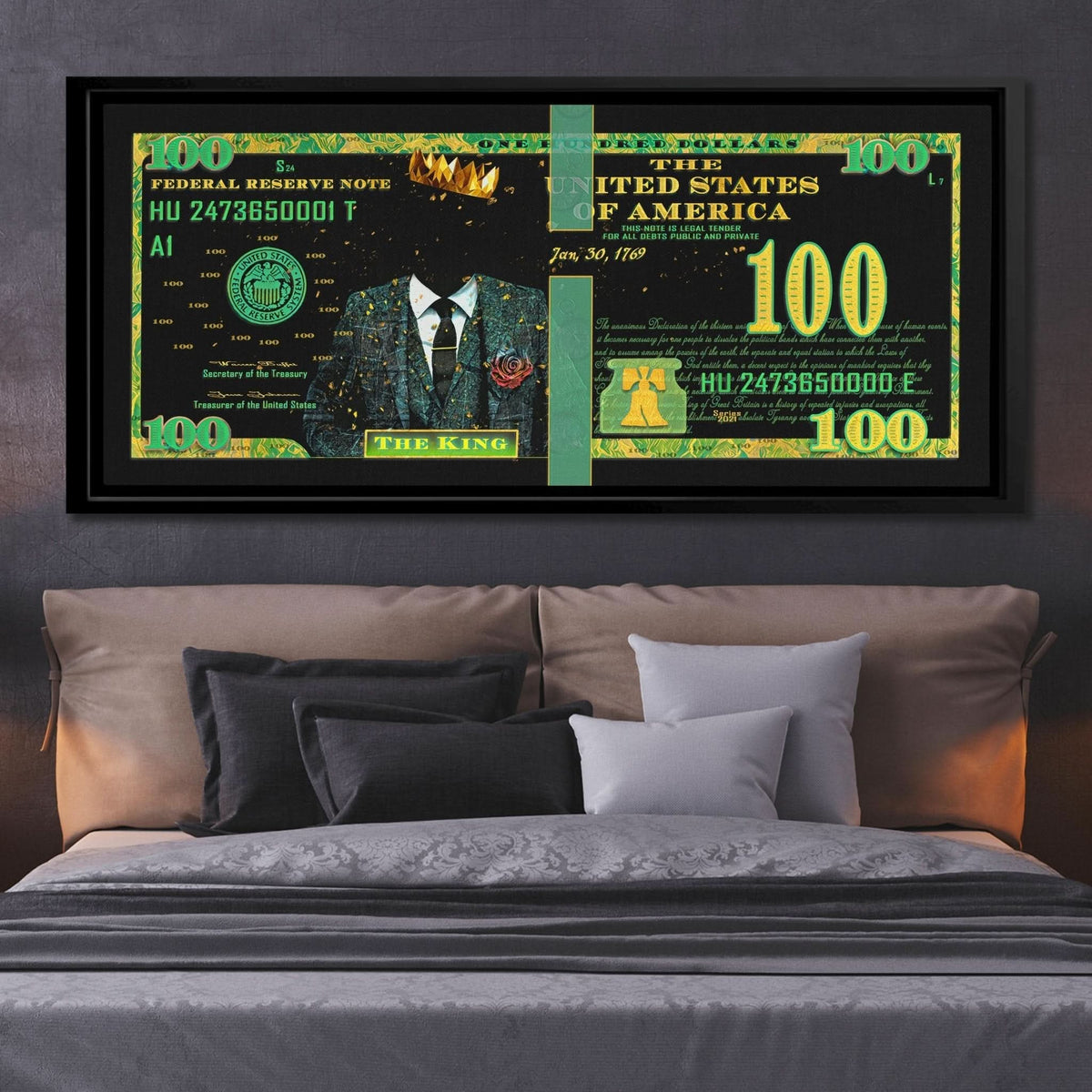 Cash King $100 Bill - Large Canvas Print