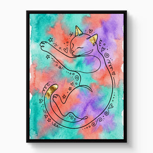 Cat Dreamy Watercolor — cat dreamy watercolor white studio framed black