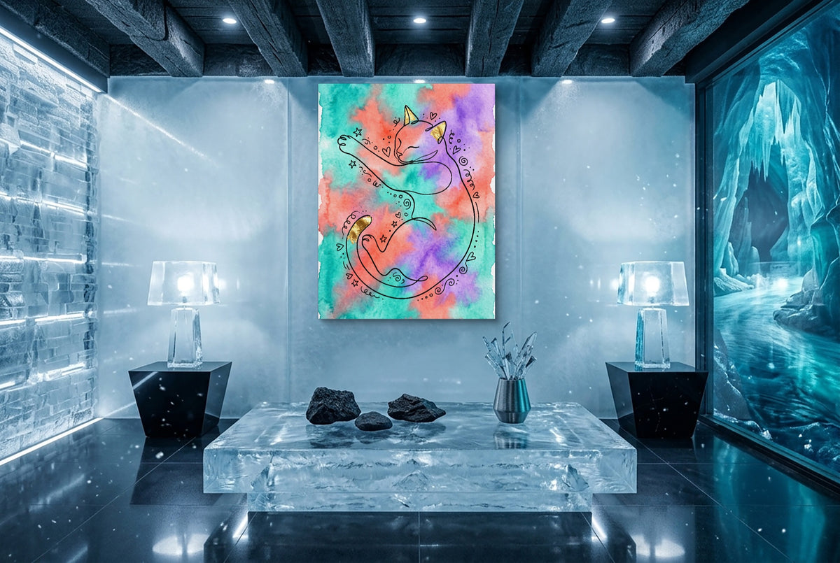 Cat Dreamy Watercolor — cat dreamy watercolor icicle unreal minimalist living room 1port flush print