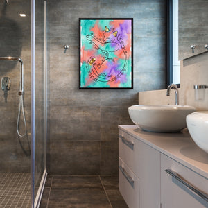 Cat Dreamy Watercolor — cat dreamy watercolor sq bathroom 1port framed black