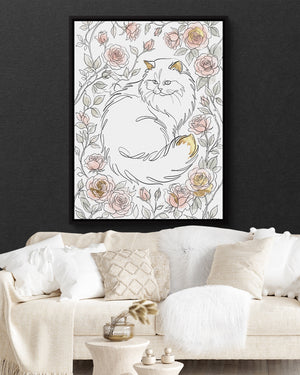 Cat Golden Roses — cat golden roses psd black wall white couch 1port framed black