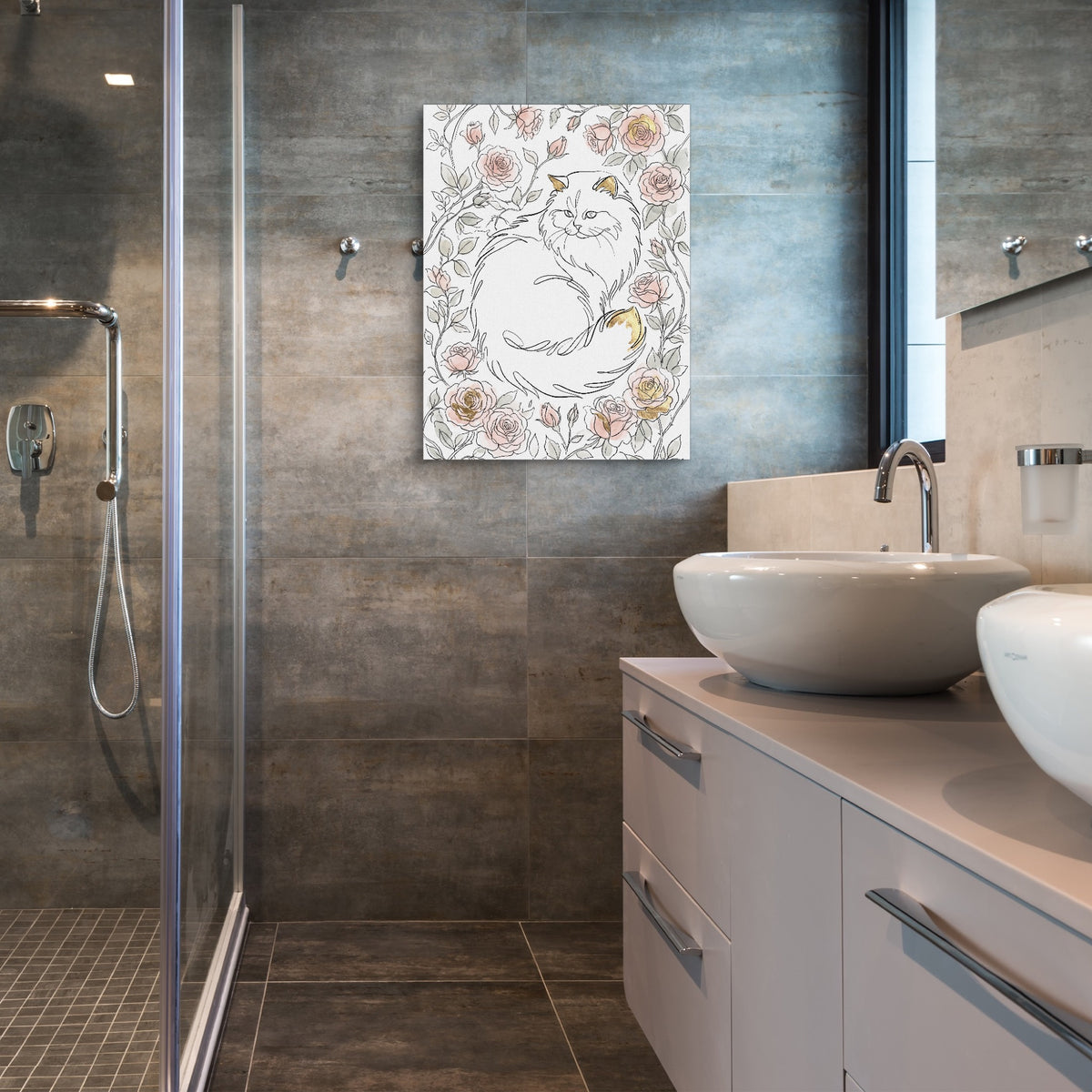 Cat Golden Roses — cat golden roses sq bathroom 1port flush print