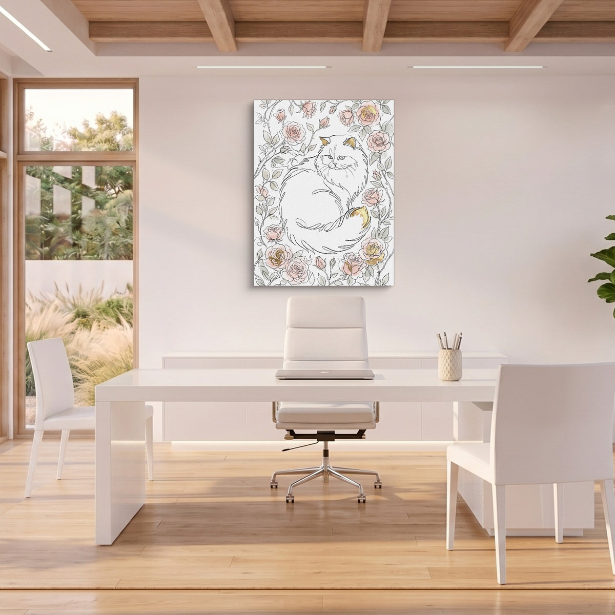 Cat Golden Roses — cat golden roses sq beach house office 1port flush print