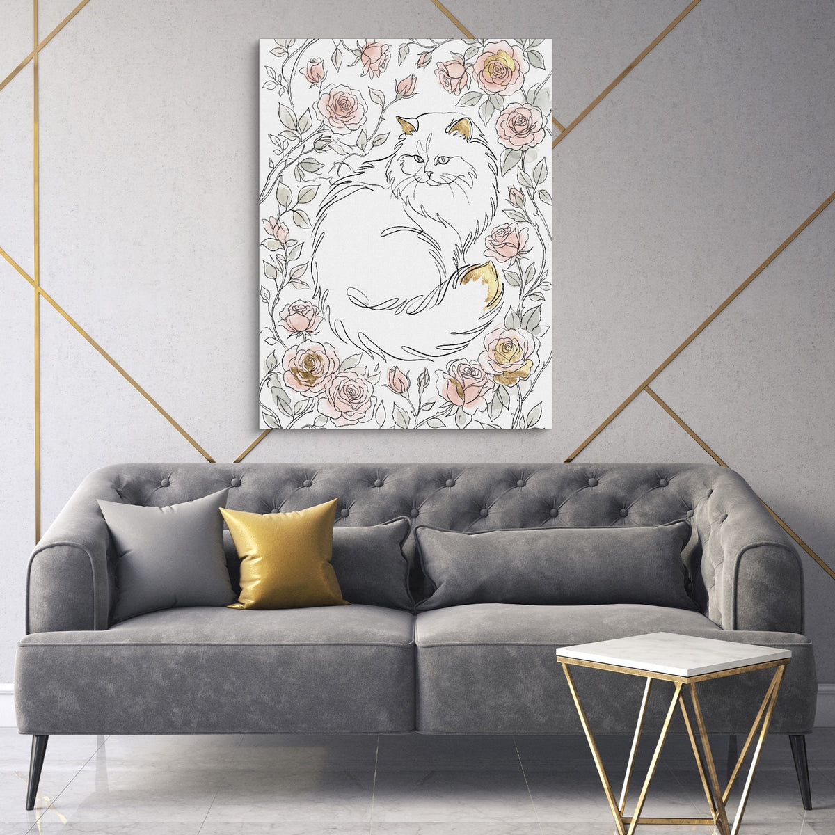 Cat Golden Roses — cat golden roses sq high fashion 1port flush print