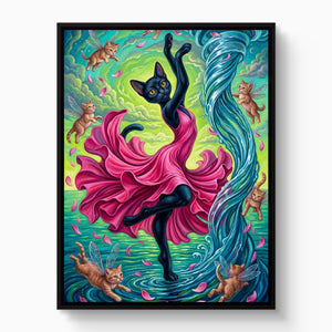 Cat's Water Dance — cat's water dance white studio framed black